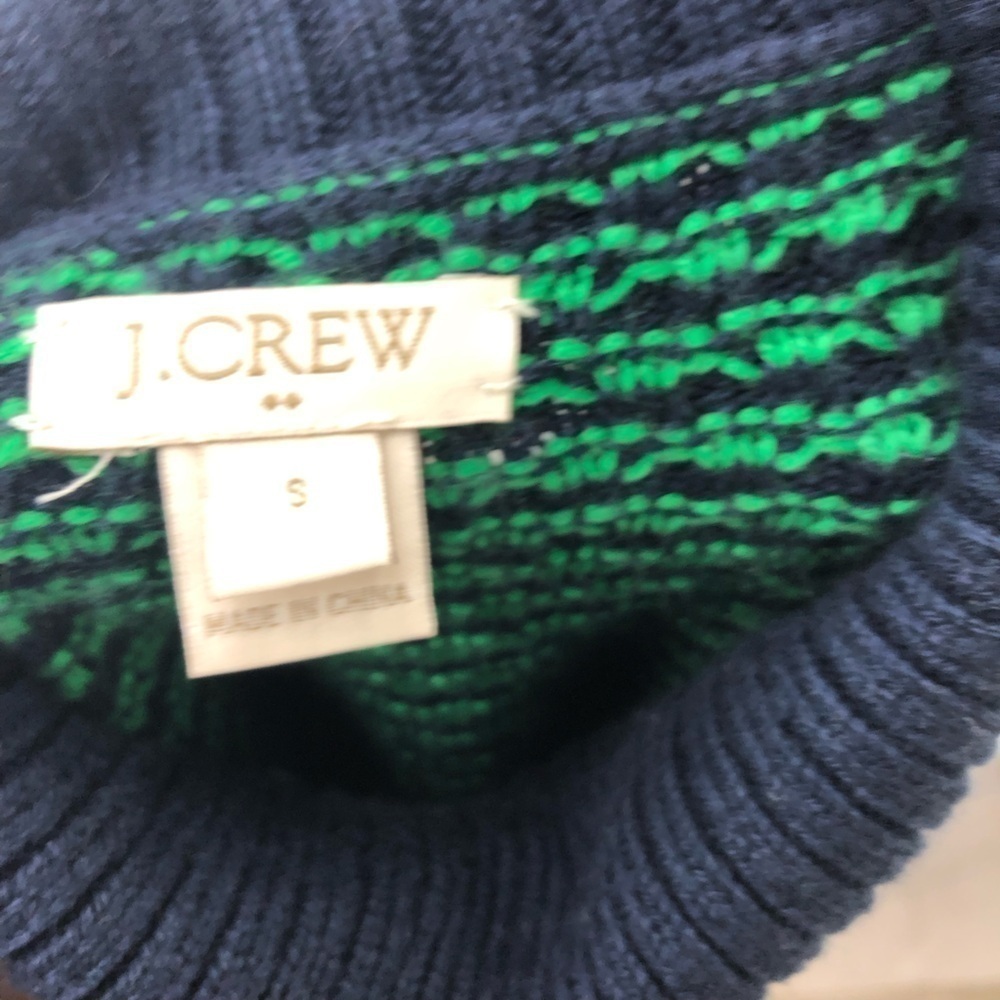 J.Crew Turtleneck Sweater Women Sz S Textured Preppy Navy Green Classic Knit - Picture 5 of 6
